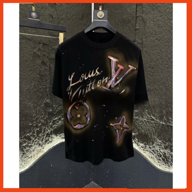 Áo phông LV hoa lá cành phối Màu họa tiết 3D 2 màu đen trắng  - Áo lv nam nữ siêu cấp vải cotton mịn 88