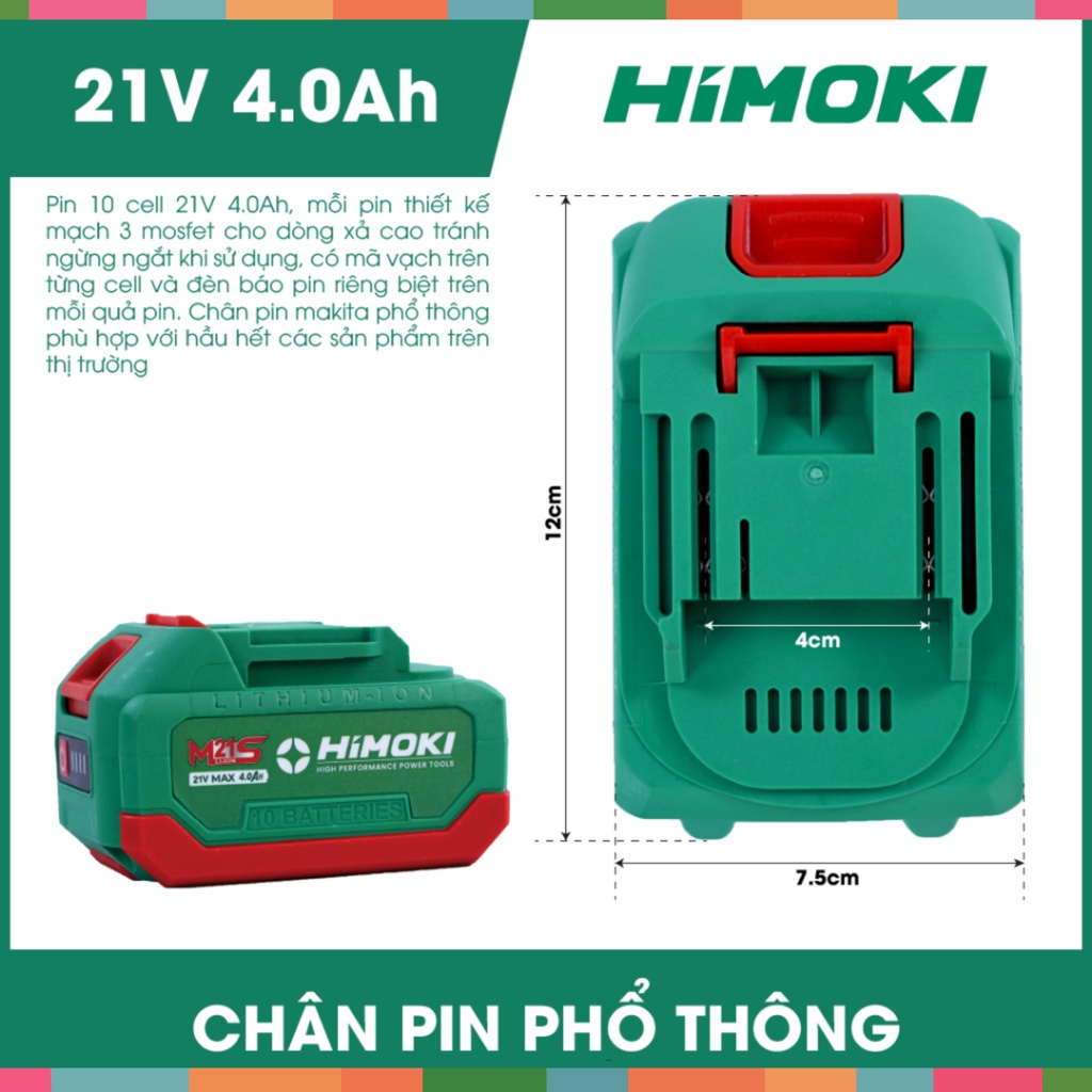 🌹FREESHIP🌹 Pin Himoki 10 Cell - 15 Cell Mạch 4 mosfet có đèn báo pin - Pin máy khoan, máy mài, máy siết bulong