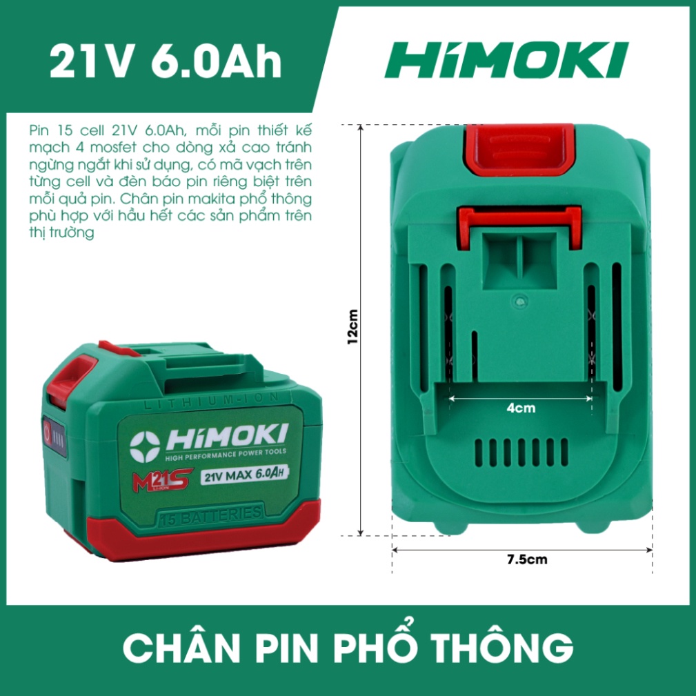 🌹FREESHIP🌹 Pin Himoki 10 Cell - 15 Cell Mạch 4 mosfet có đèn báo pin - Pin máy khoan, máy mài, máy siết bulong
