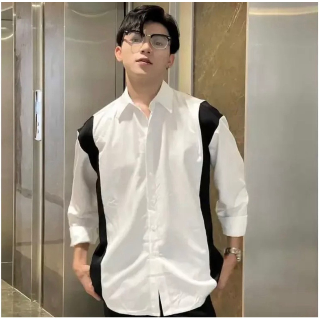 ÁO SƠ MI NAM PHỐI KHOANG MÀU ĐEN TRẮNG THỜI TRANG PHONG CÁCH SOÁI CA SHOP HHP