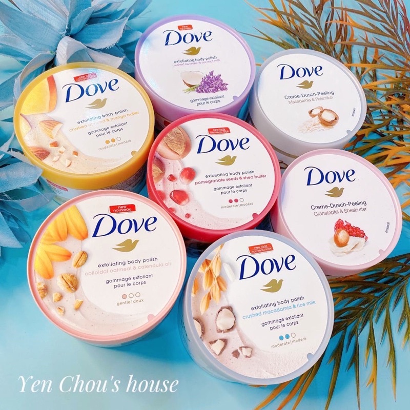 Tẩy Tế Bào Chết Dove Exfoliating Body Polish Scrub tẩy da chết, dưỡng ẩm toàn thân 298g - HANA