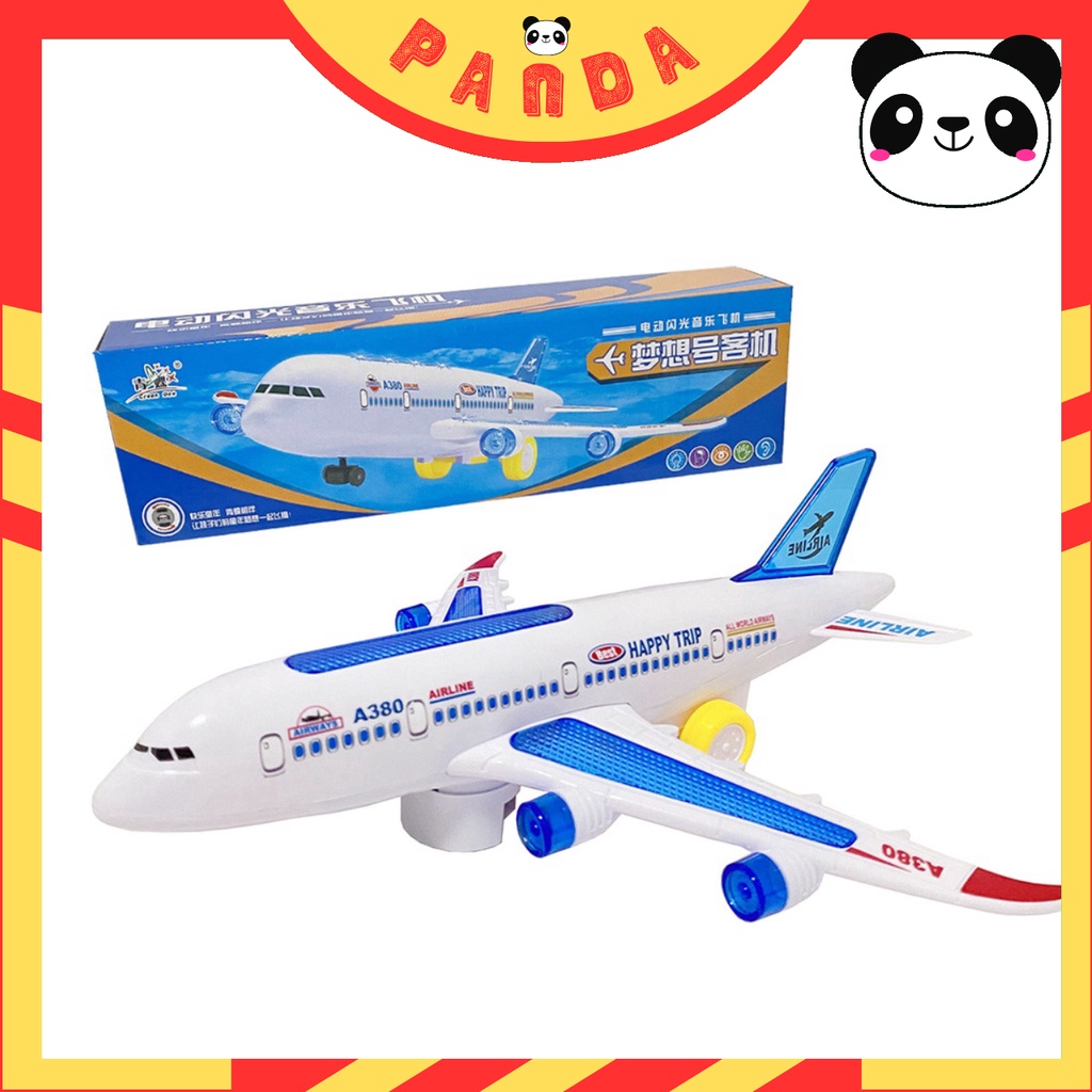 Đồ chơi máy bay chạy pin phát nhạc phát sáng xoay 360 độ cho bé khám phá PANDA TOYS