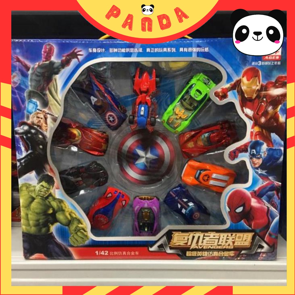 Đồ Chơi Mô Hình Xe Ô Tô Sắt Avenger, Hộp 10 Xe Siêu Nhân Anh Hùng Bằng Sắt Cho Bé Vui Chơi