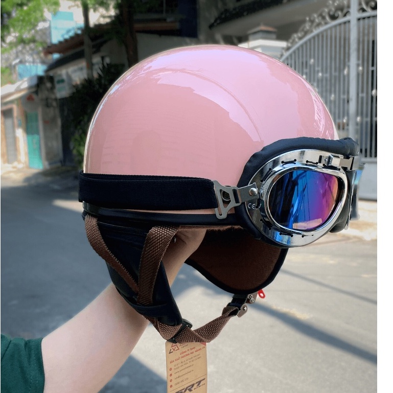 Mũ bảo hiểm 1/2 SRT PUB nhiều màu có ốp tai Kèm kính phi công, kính UV 7 màu