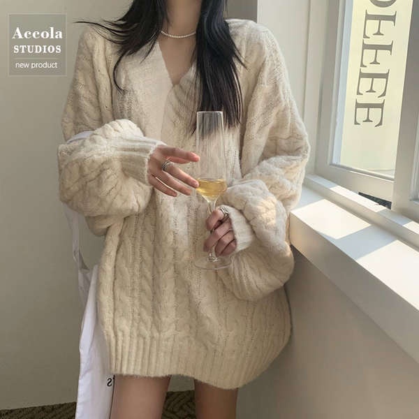Áo sweater Cổ Chữ v Dáng Rộng Xinh Xắn Theo Phong Cách Thu Đông Dành Cho