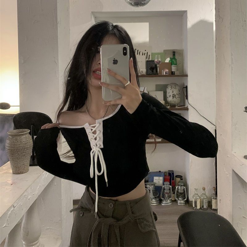 Jiashucheng Áo Thun Lửng Tay Dài Dáng Ôm Thời Trang Mùa Thu Phong Cách Mới Cho Nữ