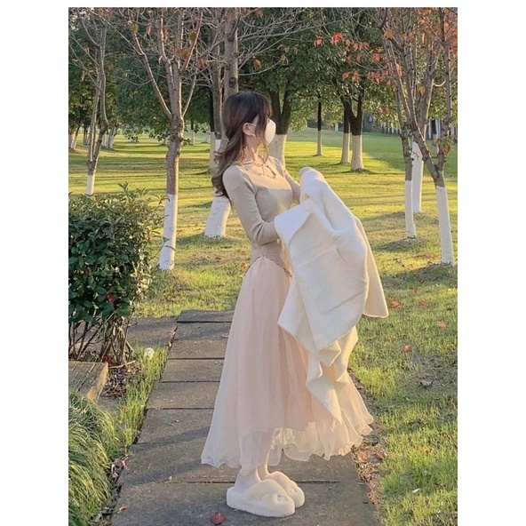 Chân váy voan 2 lớp dáng dài