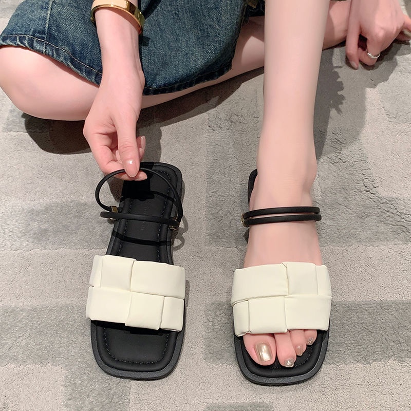 Giày Sandal Đế Bằng Họa Tiết Ca Rô Thời Trang Dành Cho Nữ