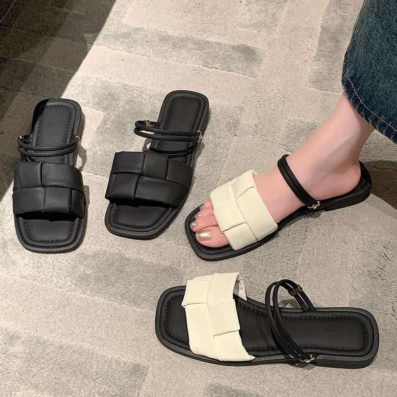 Dép Đế Bằng Họa Tiết Sọc Caro Thời Trang Dành Cho Nữ