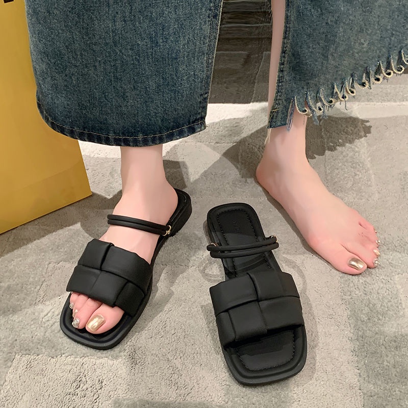 Dép Đế Bằng Họa Tiết Sọc Caro Thời Trang Dành Cho Nữ