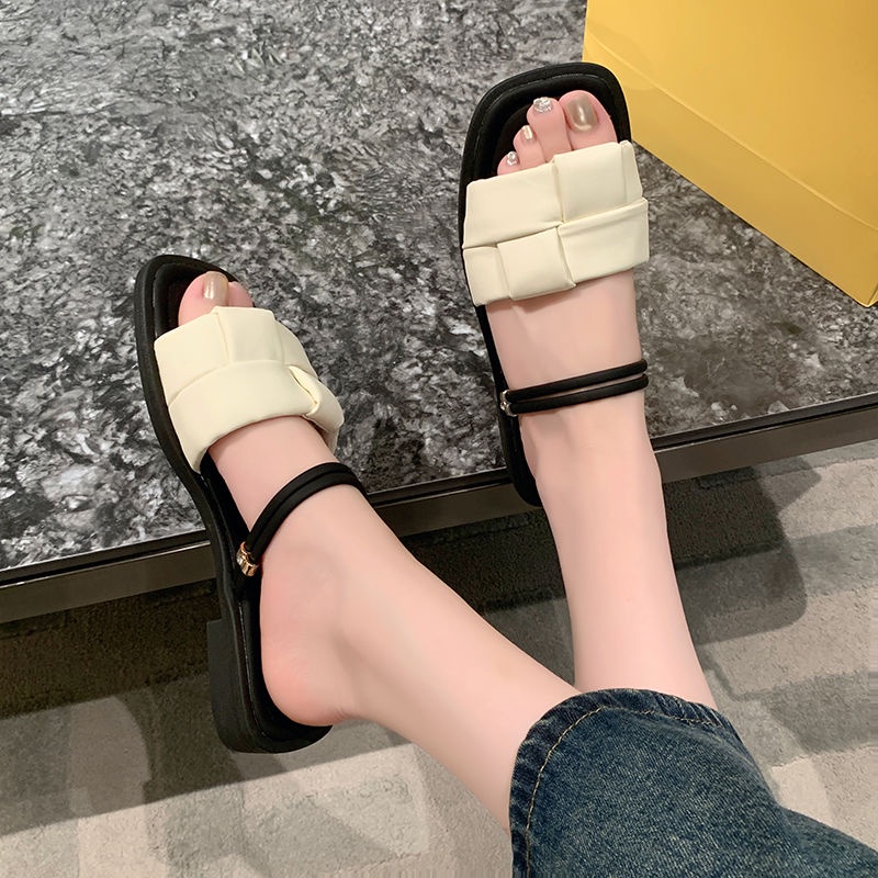 Dép Đế Bằng Họa Tiết Sọc Caro Thời Trang Dành Cho Nữ