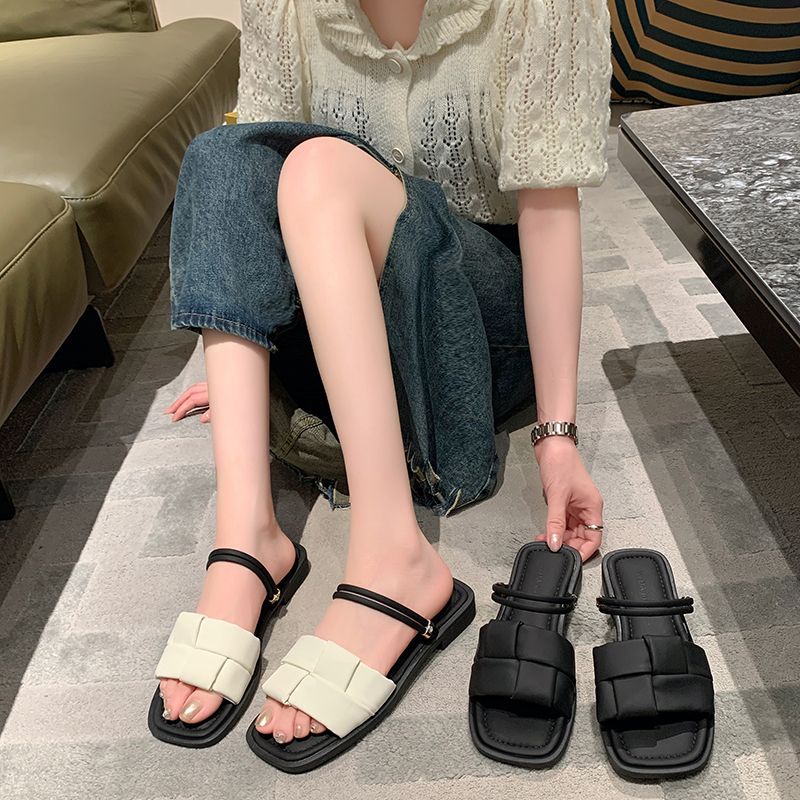 Dép Đế Bằng Họa Tiết Sọc Caro Thời Trang Dành Cho Nữ