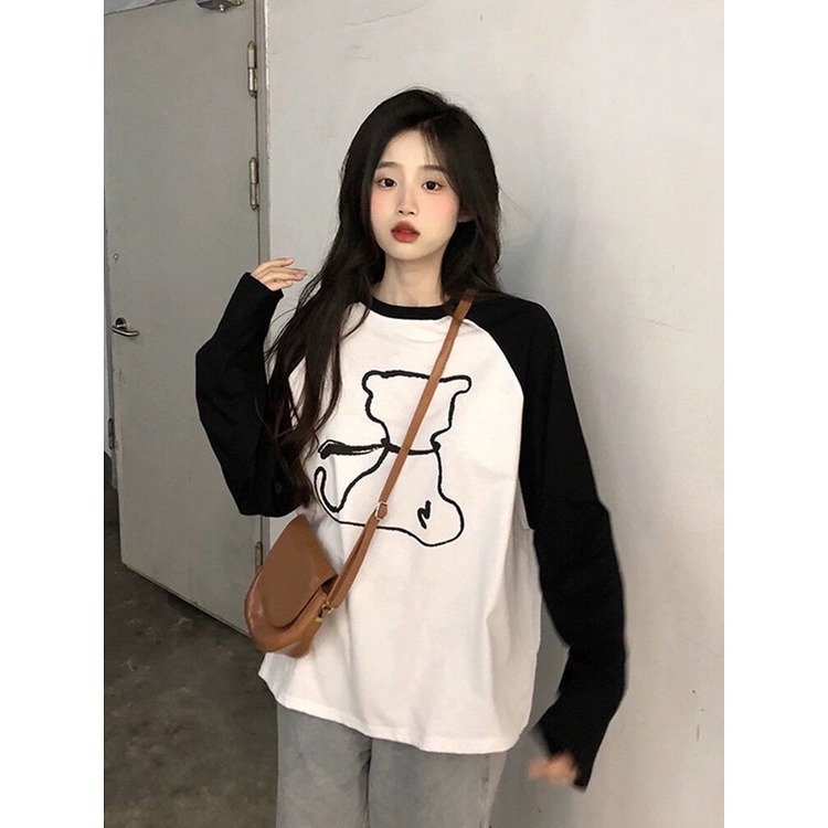 Áo Thun Tay Dài Dáng Rộng Họa Tiết Đáng Yêu Cho Nữ, Thời Trang Xuân Thu Cho Nữ 2023, Hàng Quảng Châu