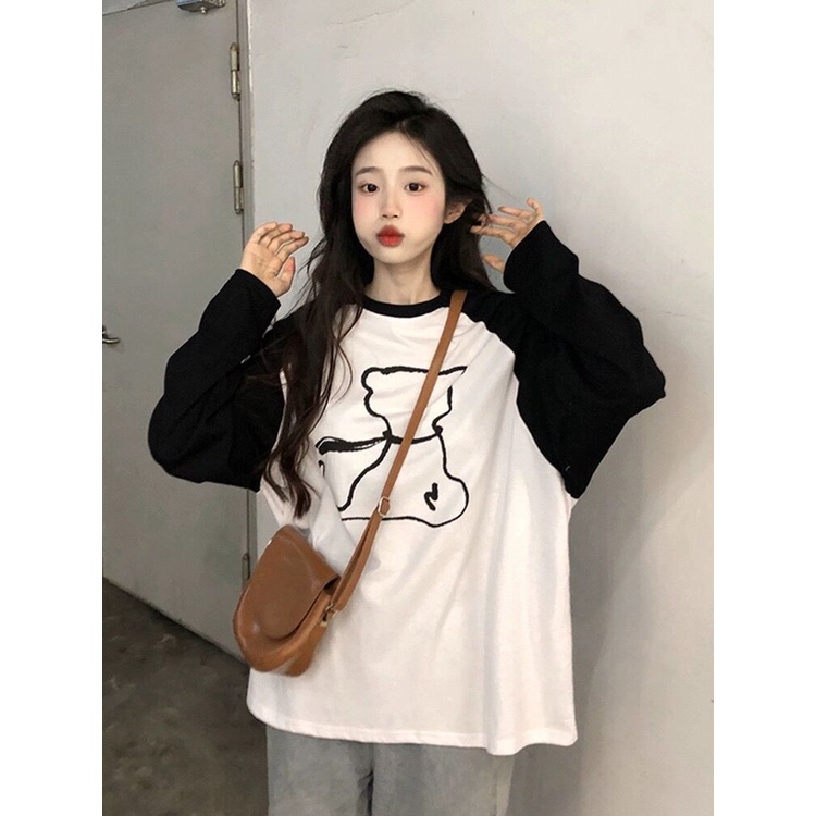 Áo Thun Tay Dài Dáng Rộng Họa Tiết Đáng Yêu Cho Nữ, Thời Trang Xuân Thu Cho Nữ 2023, Hàng Quảng Châu