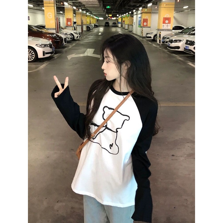 Áo Thun Tay Dài Dáng Rộng Họa Tiết Đáng Yêu Cho Nữ, Thời Trang Xuân Thu Cho Nữ 2023, Hàng Quảng Châu
