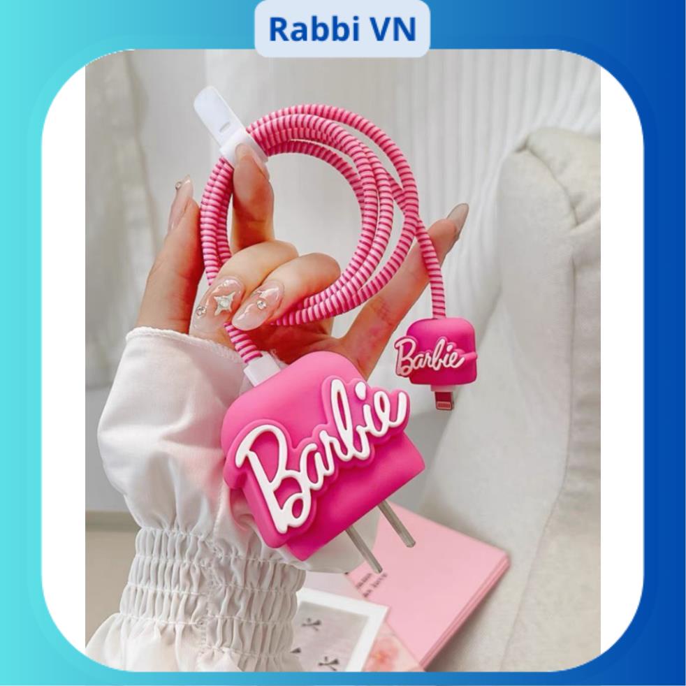 Bộ phụ kiện bảo vệ cáp và củ sạc cho iphone PD 18/20w Búp Bê Barbie dễ thương