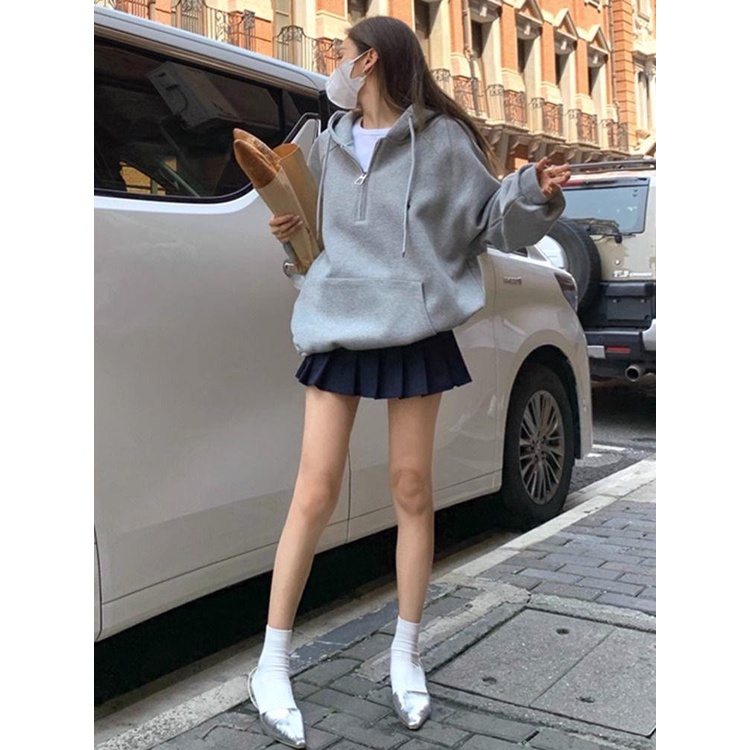Áo Hoodie Mỏng Màu Xám Phong Cách Hàn Quốc Thời Trang Xuân Thu Hàng Mới 2023