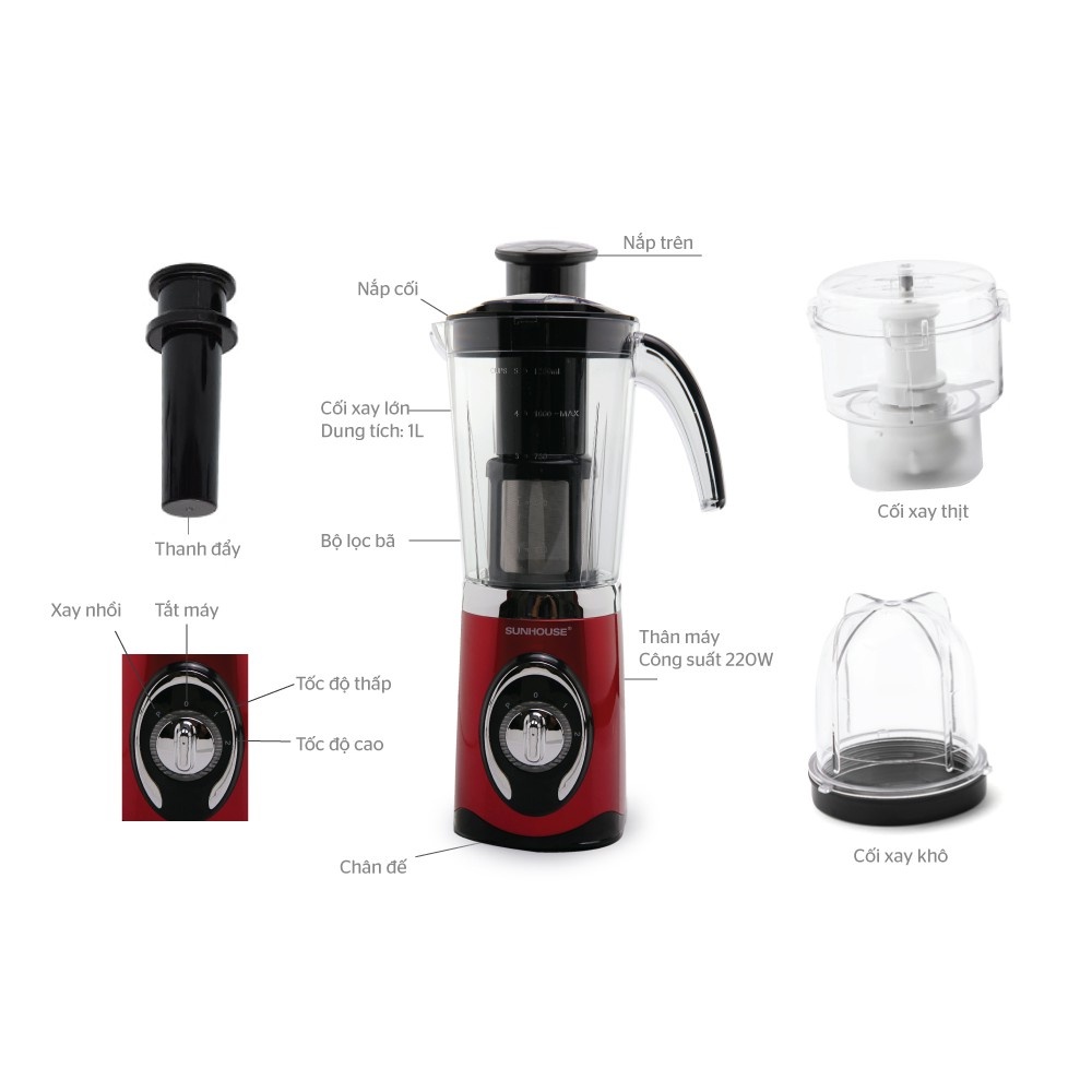 Máy Xay Sinh Tố Đa Năng SUNHOUSE SHD5323 - Bảo hành 12 tháng