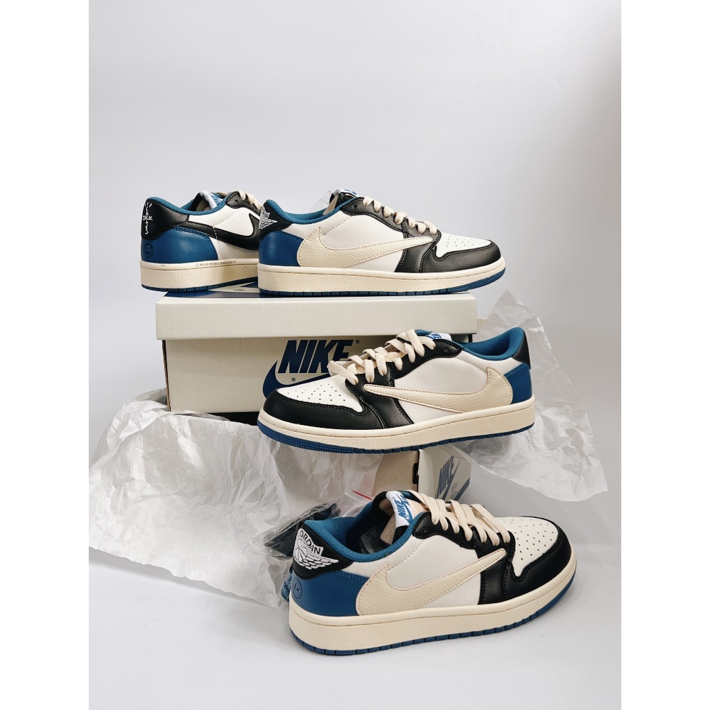 JORDAN 1 LOW FRAGMENT DESIGN X TRAVIS SCOTT-Giày Sneaker Travis Scott x Air Jordan 1 Low Reverse Mocha Màu Nâu Trắng Cổ