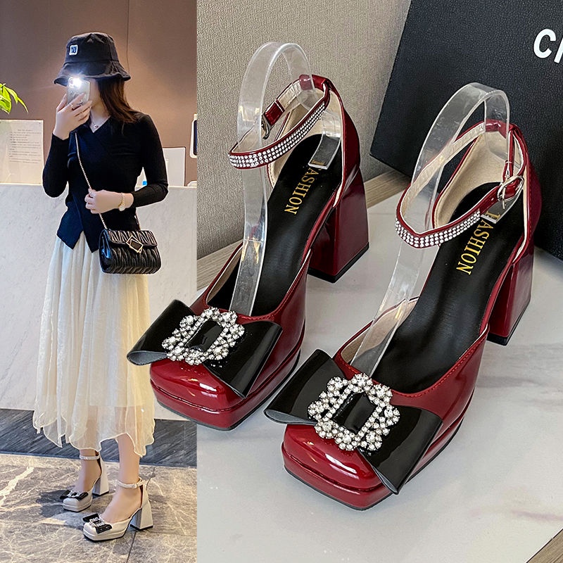 Giày Sandal Cao Gót Mũi Vuông Phong Cách mary jane Thời Trang Mùa Hè Dành Cho Nữ