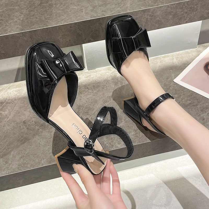 Giày Cao Gót Một Mảnh Đính Nơ Phong Cách Hàn Quốc