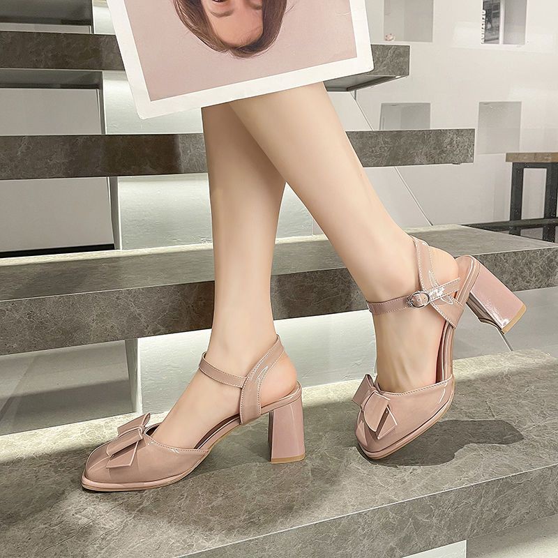 Giày Cao Gót Một Mảnh Đính Nơ Phong Cách Hàn Quốc