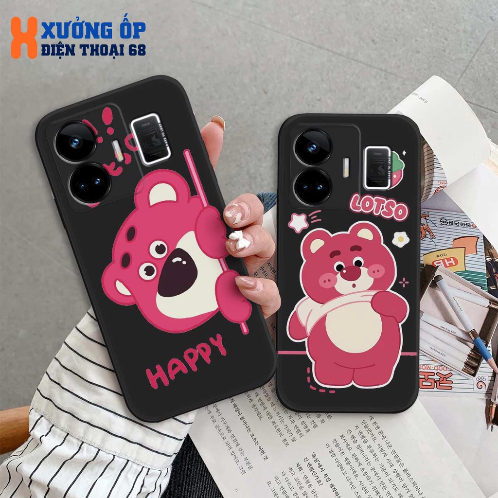 Ốp cạnh vuông Realme GT Neo 5 / Neo5 SE hình bear lotso gấu dâu, ốp silicon TPU dẻo rẻ đẹp