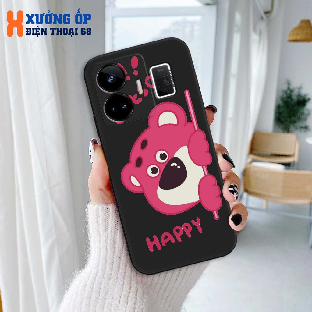 Ốp cạnh vuông Realme GT Neo 5 / Neo5 SE hình bear lotso gấu dâu, ốp silicon TPU dẻo rẻ đẹp