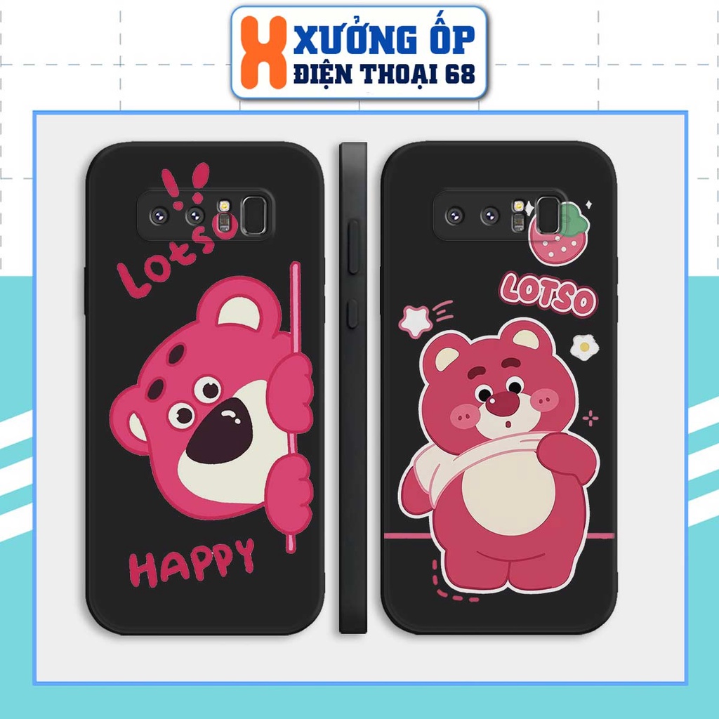 Ốp cạnh vuông Samsung Note 8 / Note 9 hình bear lotso gấu dâu, ốp silicon TPU dẻo rẻ đẹp
