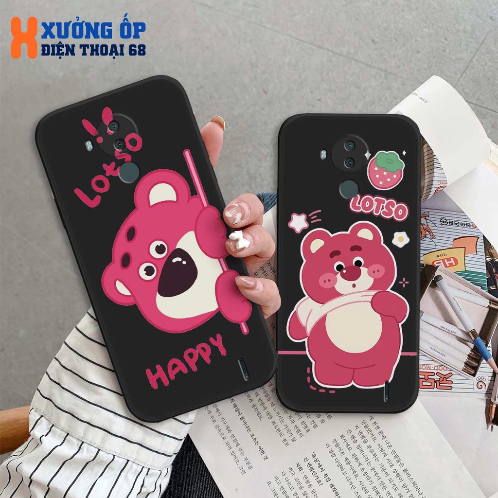 Ốp cạnh vuông Nokia 3.4 / C20 / C30 / G20 hình bear lotso gấu dâu, ốp silicon TPU dẻo rẻ đẹp
