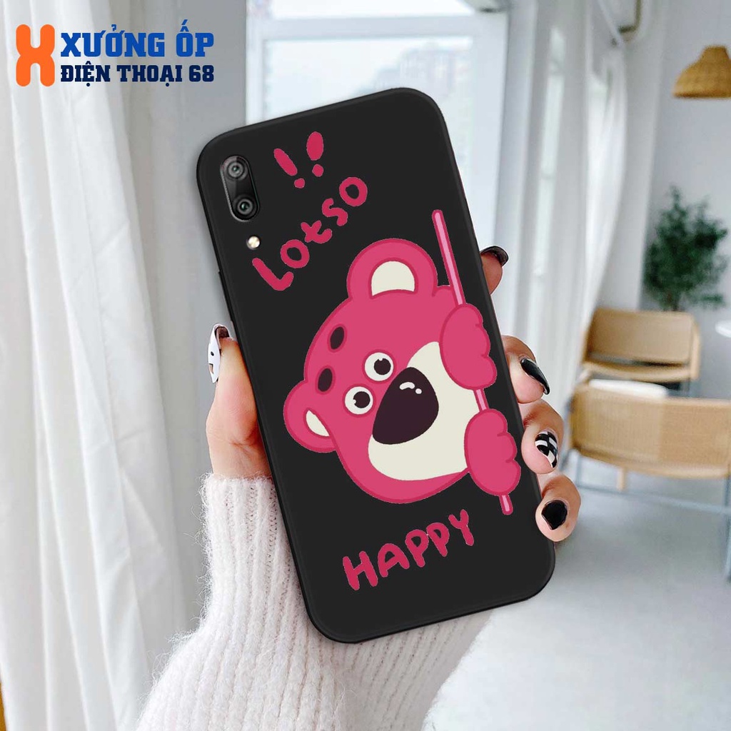 Ốp cạnh vuông Huawei Y7 2018 / Y7 2019 Pro Prime hình bear lotso gấu dâu, ốp silicon TPU dẻo rẻ đẹp