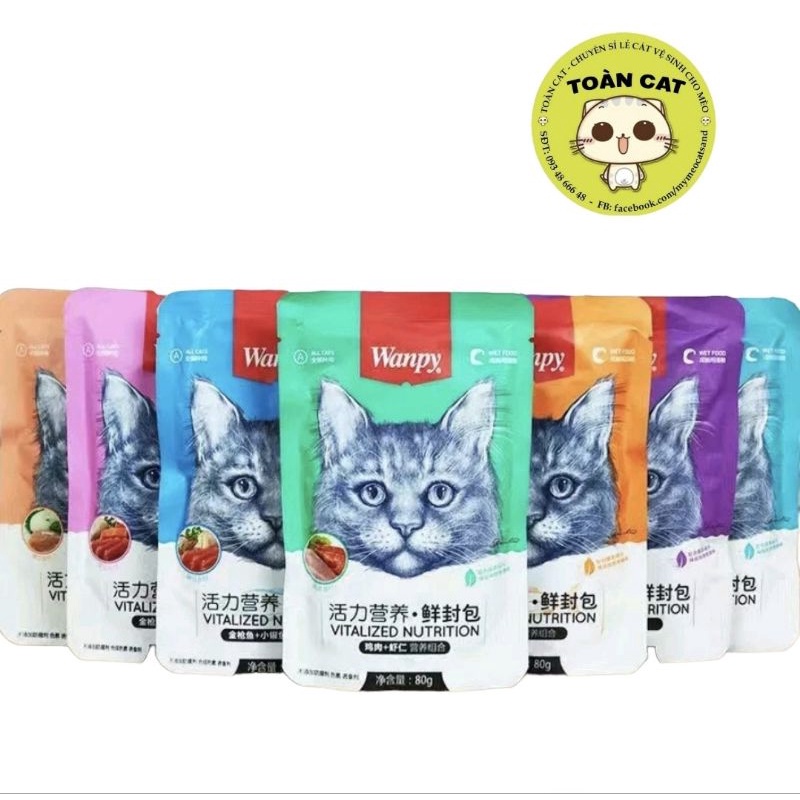 Combo 50 gói Pate Wanpy cho mèo gói 80g đủ vị- Pate cho mèo