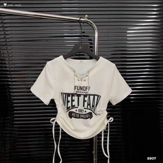 [Dani Clothing] Áo thun croptop tay bó ngắn rút dây hai bên cổ đan dây xích - A2K