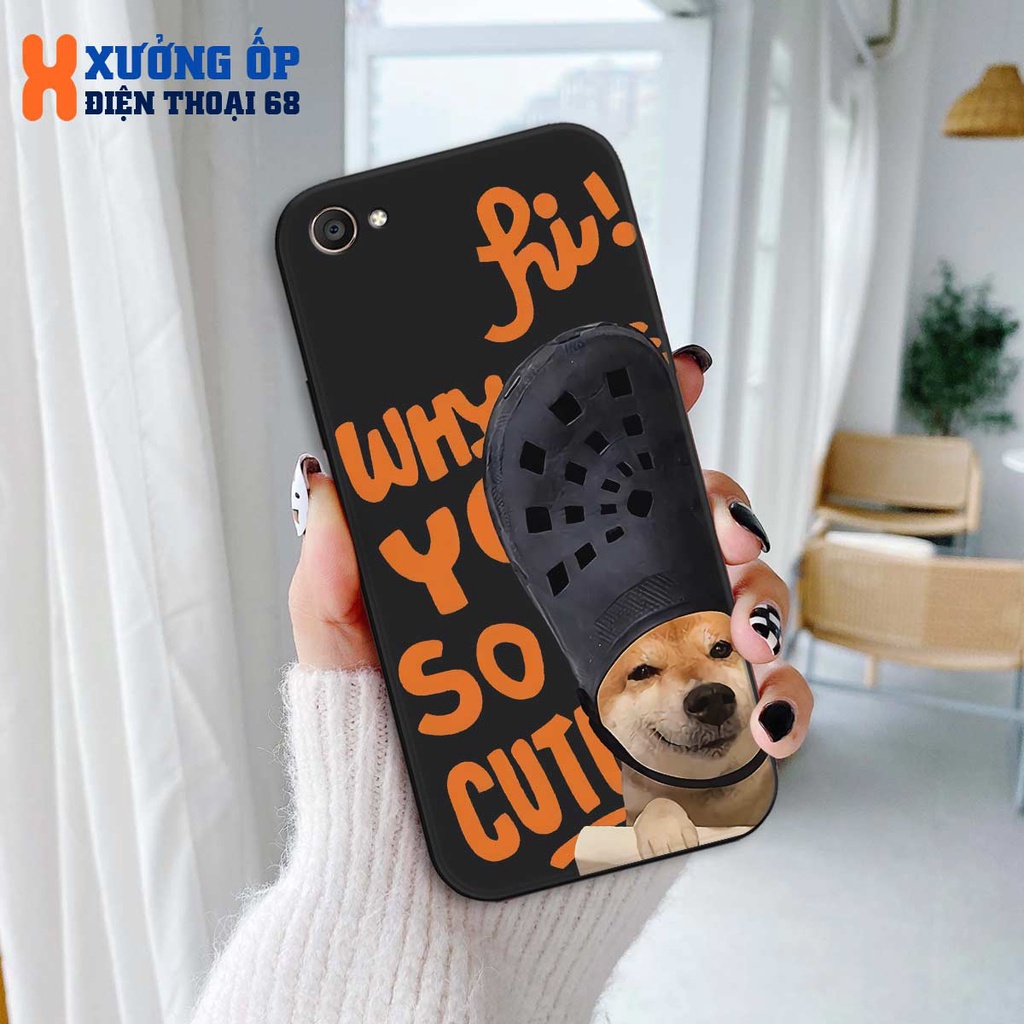 Ốp cạnh vuông Vivo Y53 / Y55 2015 / V5 / Y67 / Y71 hình chó đội dép so cute, ốp silicon TPU dẻo rẻ đẹp