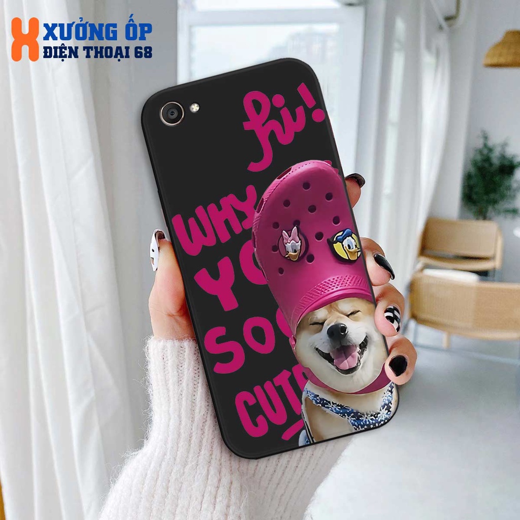 Ốp cạnh vuông Vivo Y53 / Y55 2015 / V5 / Y67 / Y71 hình chó đội dép so cute, ốp silicon TPU dẻo rẻ đẹp