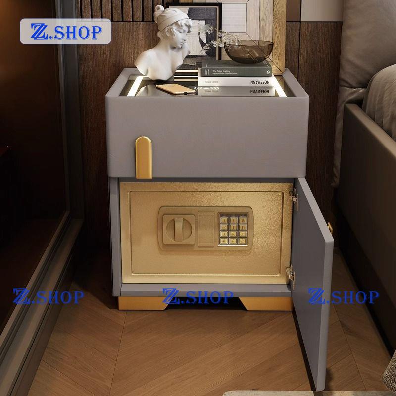 Tủ đầu giường thông minh két sắt gỗ nguyên khối tích hợp sạc không dây có đèn USB két sắt nhỏ tủ đầu giường sang trọng
