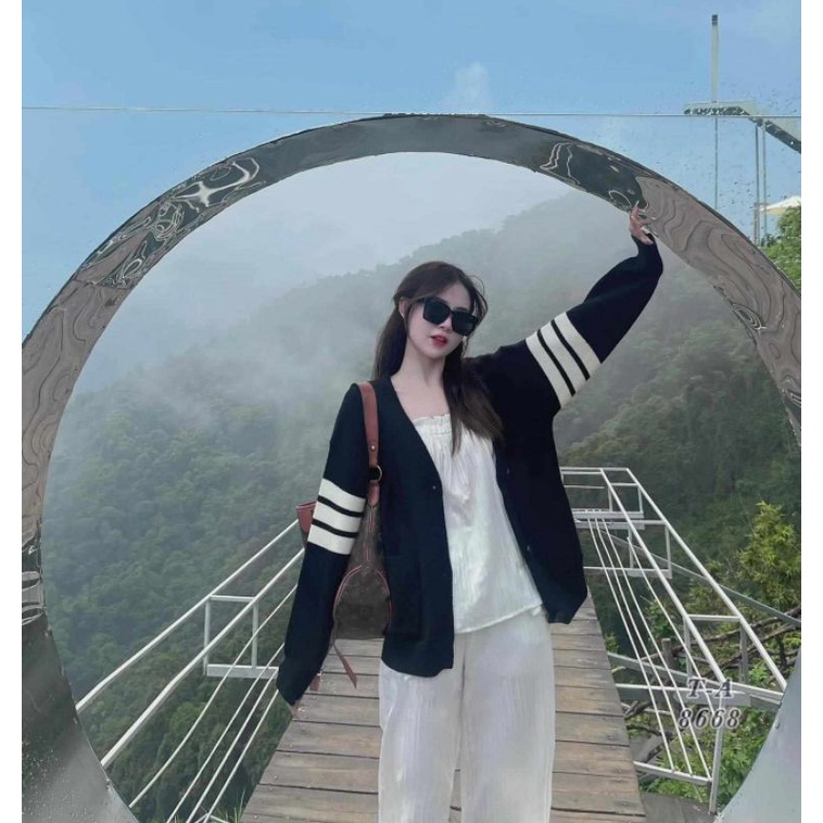 Áo cadigan pha sọc tay hàng QC