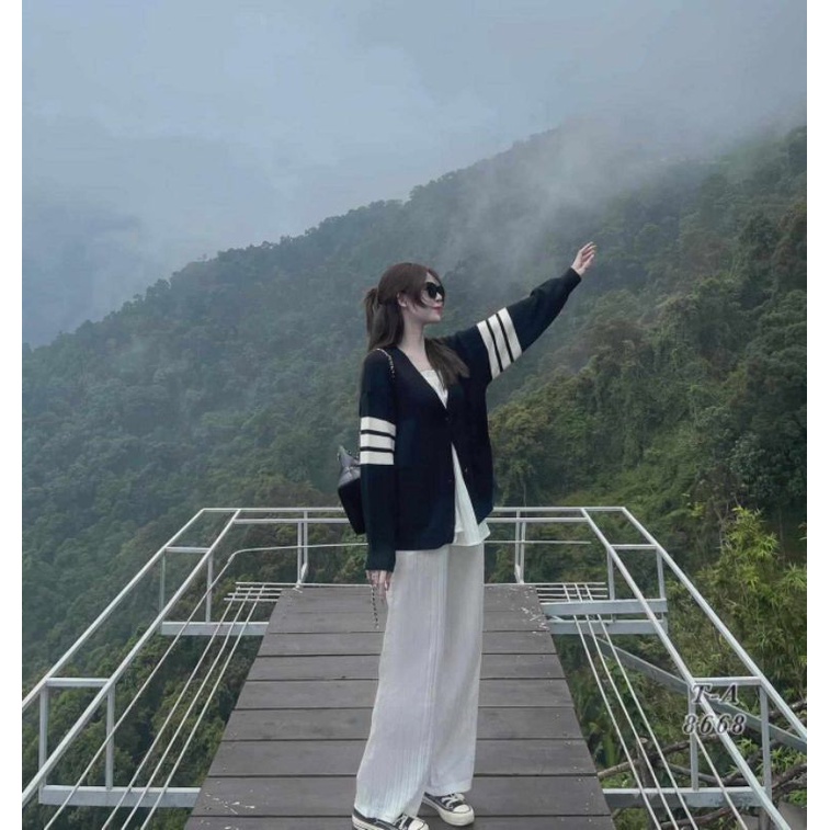 Áo cadigan pha sọc tay hàng QC