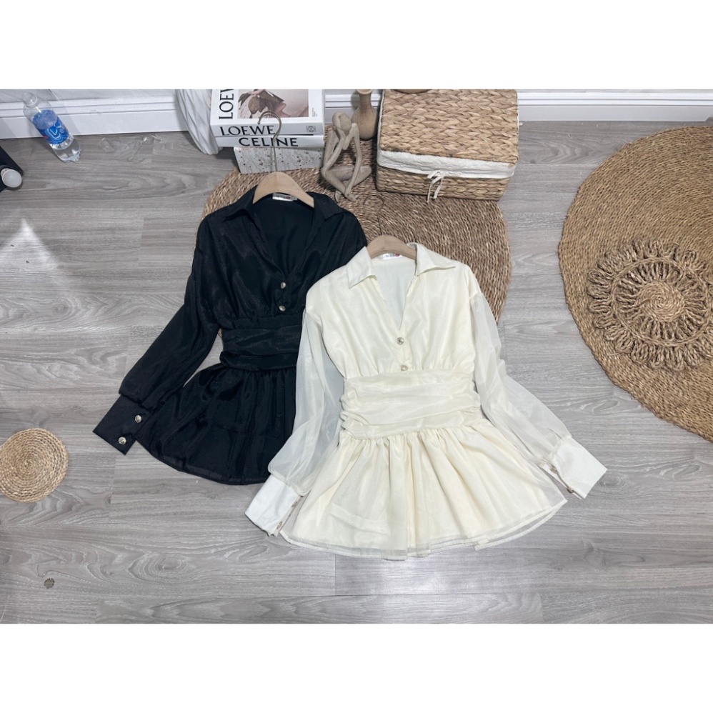 Váy Sơ Mi Tơ 2 Lớp, Có Chun Eo Sau Đính Khuy Nấm Hàng Chuẩn MPB