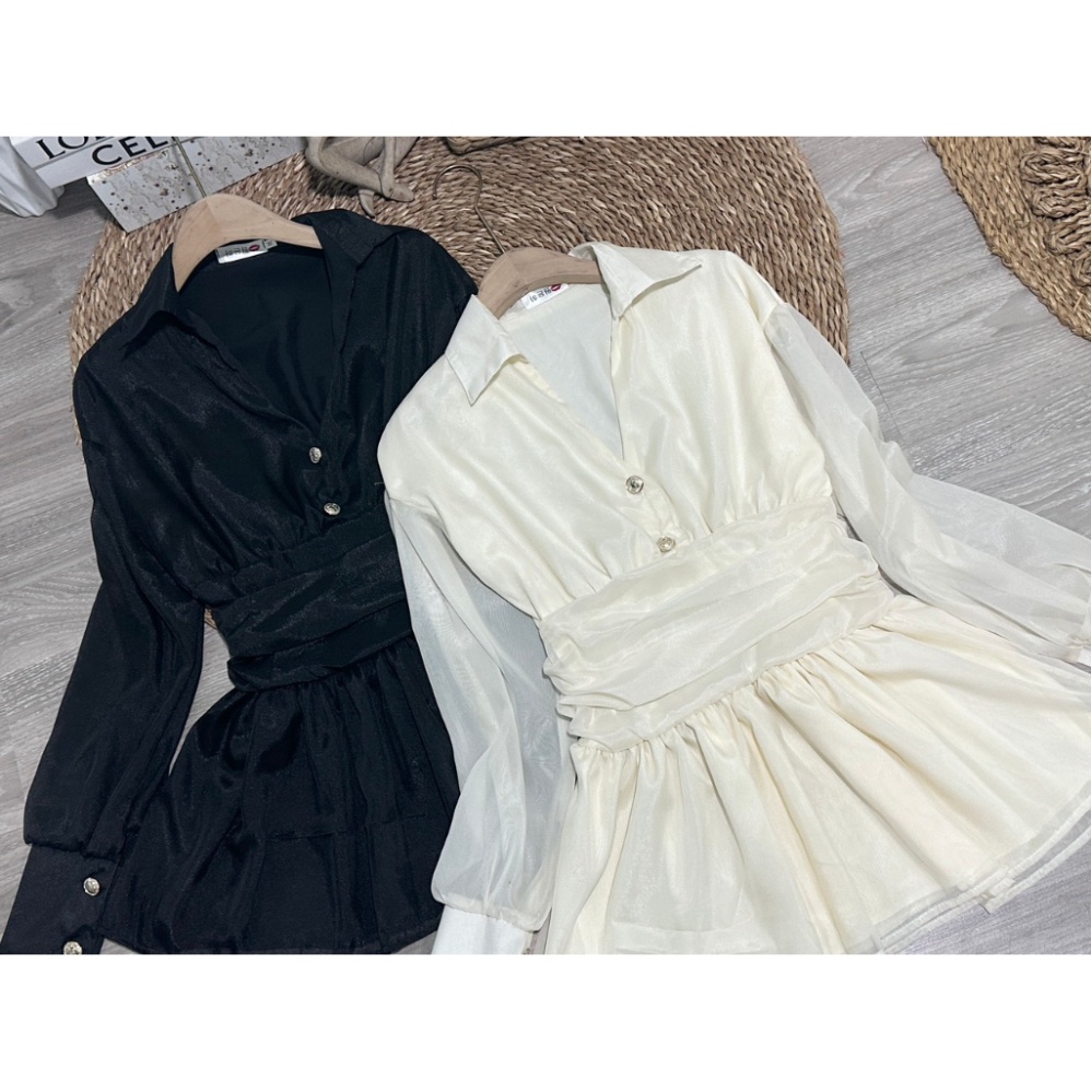 Váy Sơ Mi Tơ 2 Lớp, Có Chun Eo Sau Đính Khuy Nấm Hàng Chuẩn MPB