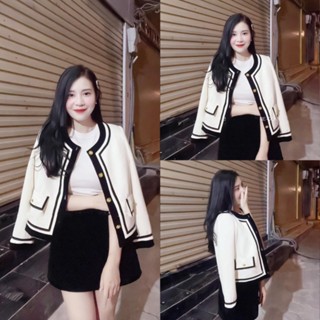 (FreeShip) Áo Khoác Dạ Trắng Phối Viền Đen, Hàng 2 Lớp Cao Câp Chuẩn QC (FreeShip)