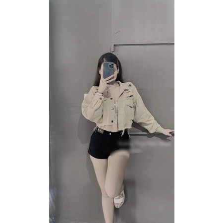 Áo khoác croptop kaki jean rách