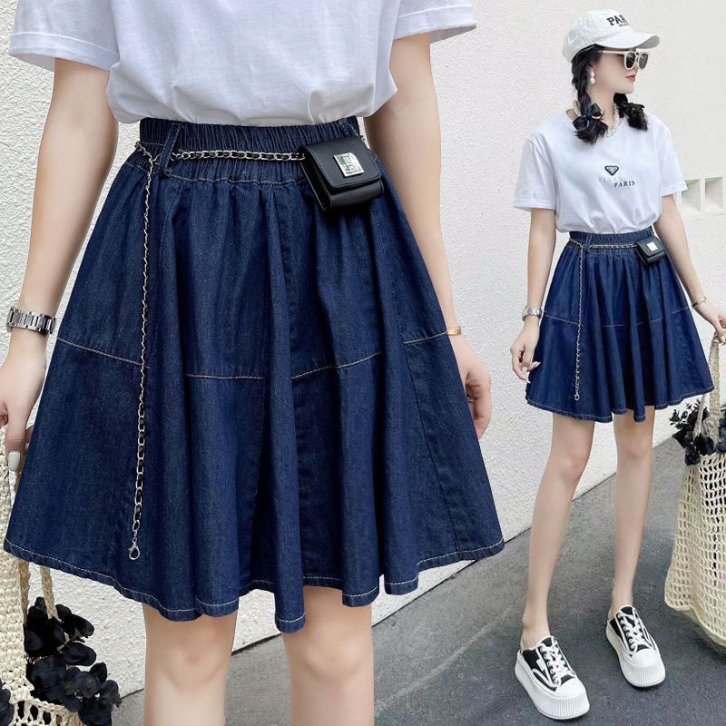 Jiashucheng Chân Váy denim Xếp Ly Dáng Chữ a Lưng Thun Co Giãn Tốt Thời Trang Mùa Hè Cho Nữ