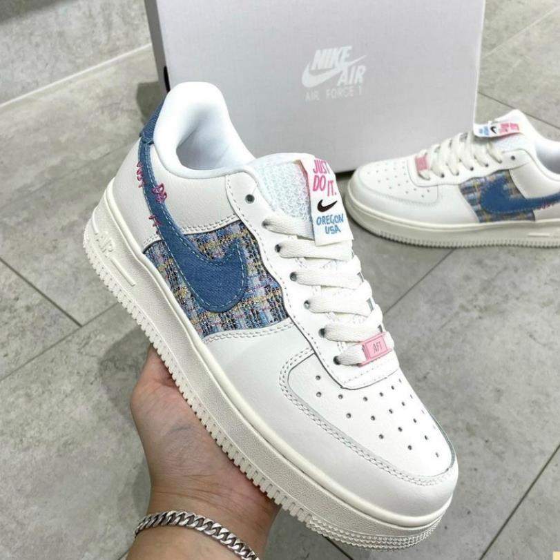Giày Air Force 1 Just Do It màu trắng sữa hot 2023, Giày AF1 trắng sữa full box