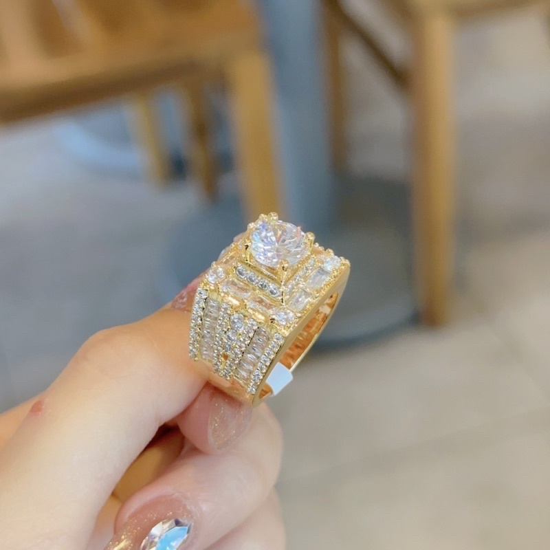 Nhẫn nam vuông Xoàn Italy mạ vàng đẹp