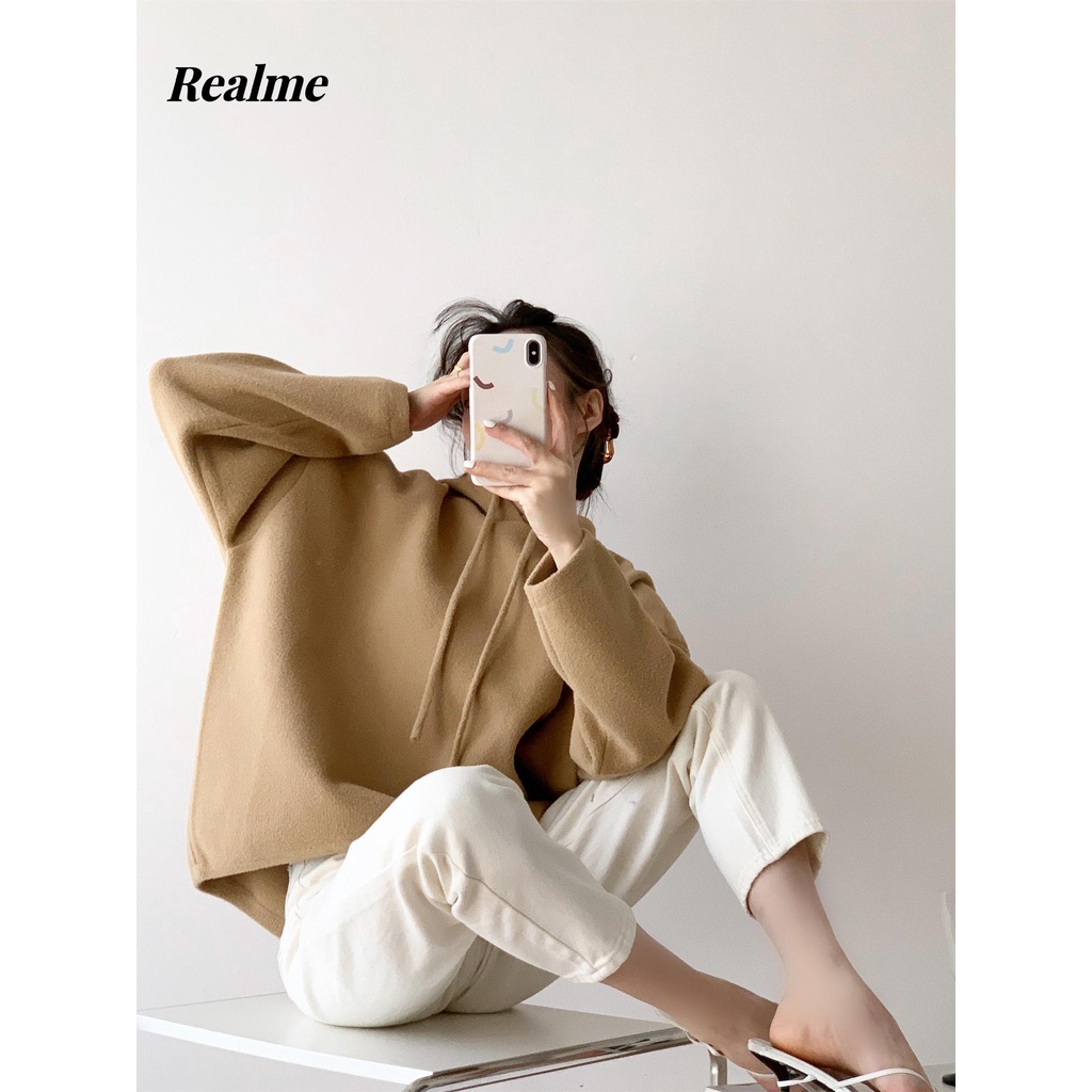 Áo Hoodie Lông Cừu Tay Dài Dáng Rộng Dễ Thương Thời Trang Mùa Thu 2023