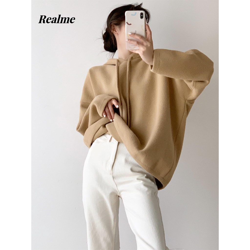Áo Hoodie Lông Cừu Tay Dài Dáng Rộng Dễ Thương Thời Trang Mùa Thu 2023