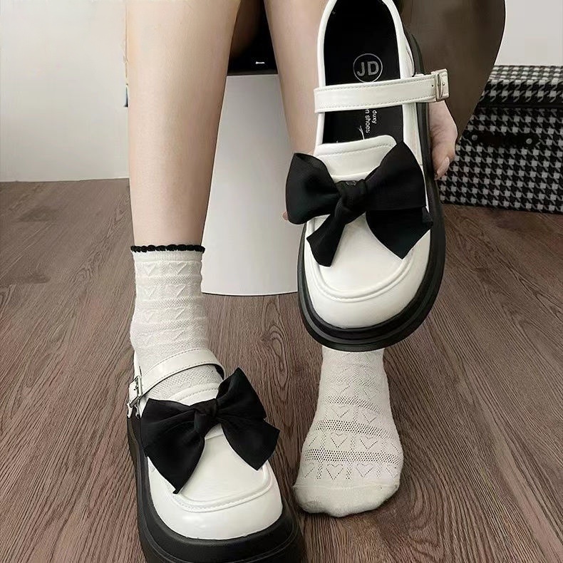 Giày Da Đế Dày Đính Nơ Thiết Kế Đơn Giản Thời Trang Cho Nữ