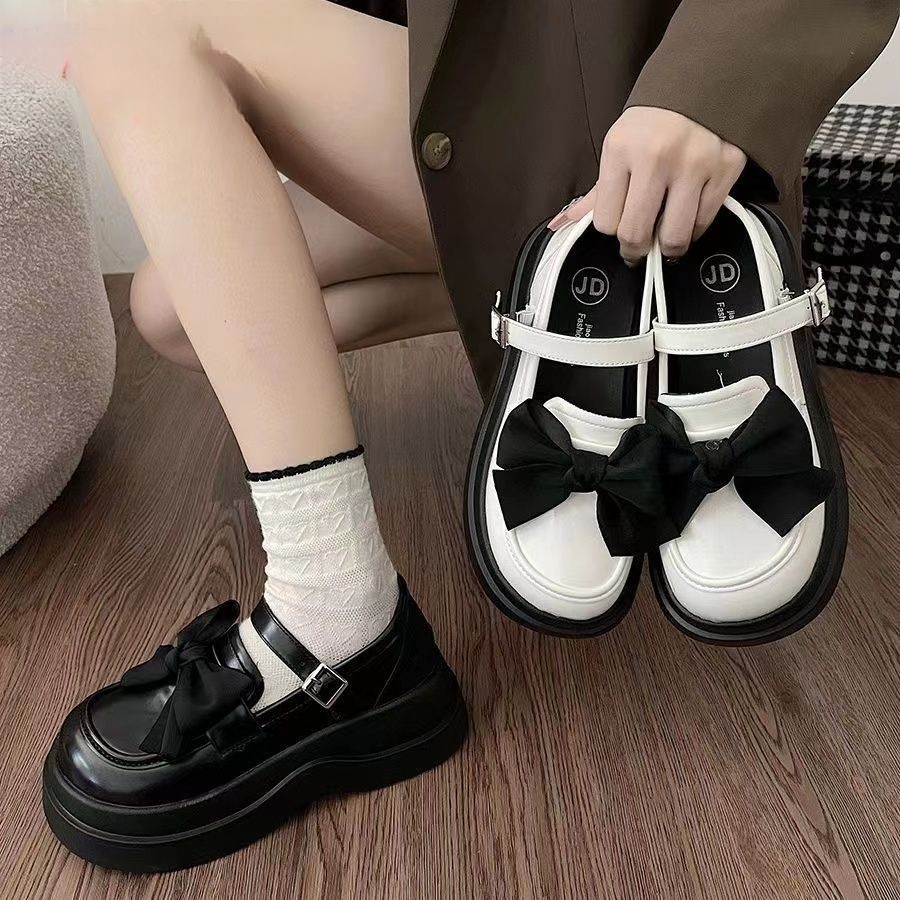 Giày Da Đế Dày Đính Nơ Thiết Kế Đơn Giản Thời Trang Cho Nữ
