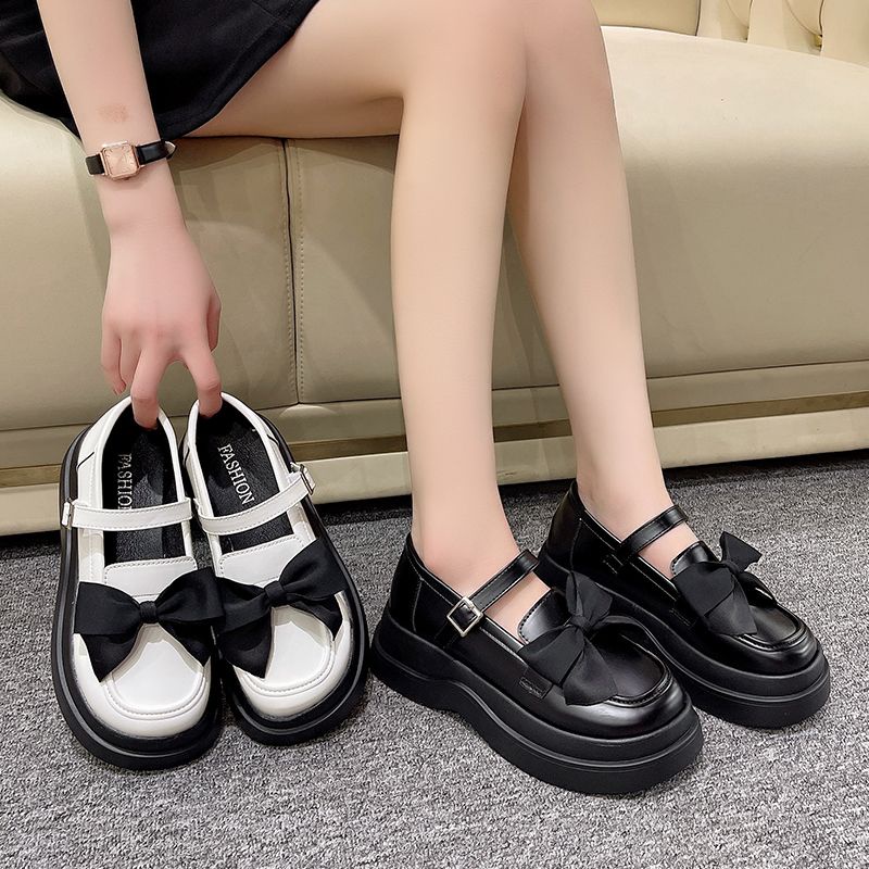 Giày Da Đế Dày Đính Nơ Thiết Kế Đơn Giản Thời Trang Cho Nữ